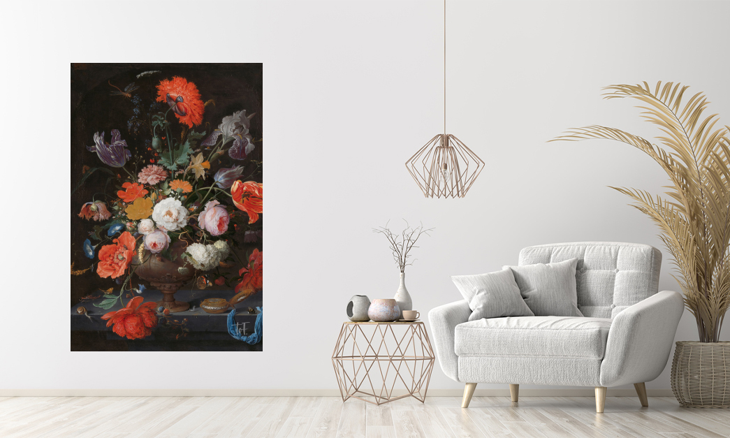 Stilleven met bloemen op plexiglas
