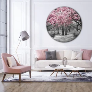 ToF Muurcirkel landschap Central Park, New York zwart-wit met roze
