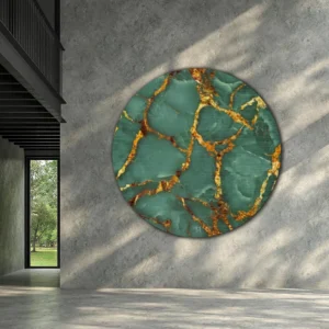 ToF Muurcirkel natuur luxe donkergroene marmer textuur met gouden nerven