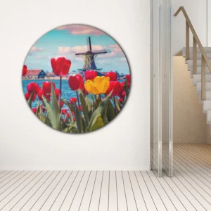 ToF Muurcirkel landschap Nederlands uitzicht met molen en tulpen