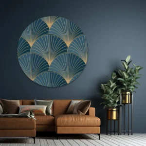 ToF Muurcirkel kunst schelpen in blauw en goud