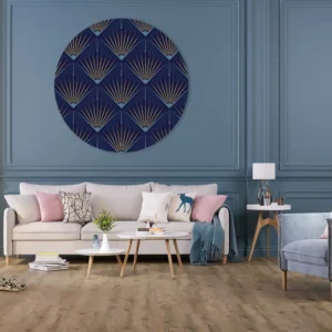 ToF Muurcirkel kunst patroon met gouden en blauwe tinten