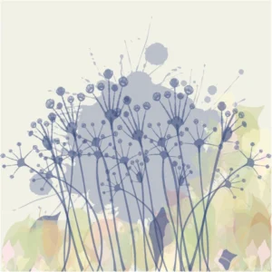 ToF Behang bloemen illustratie paardenbloemen wit met blauw geverfd