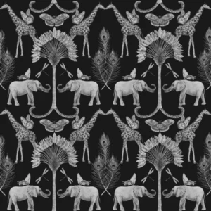 ToF Behang olifant zwart-wittekening van olifanten en andere dieren