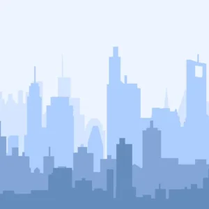 ToF Behang skyline getekend blauwtinten