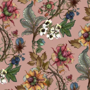 ToF Behang bloemen vintage roze achtergrond