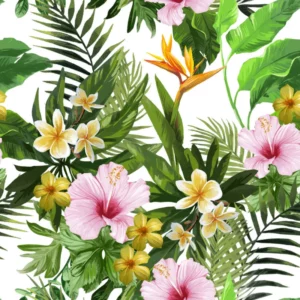 ToF Behang bloemen diverse soorten planten groen en roze