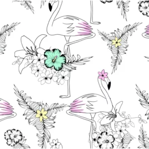 ToF Behang flamingo's met bloemen getekend