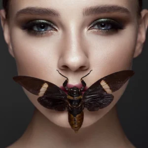 ToF Fotobehang vrouw met insect voor de mond