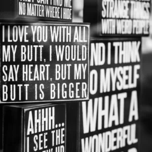 ToF Behang zwart-wit met grappige tekst over liefde: I love you with all my butt, I would say heart,
