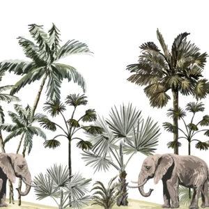 ToF Behang olifant tekening van twee olifanten omringd door bomen