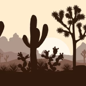 ToF Behang bloemen woestijn naadloos patroon met silhouetten van cactussen