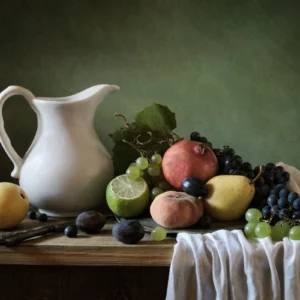 ToF Behang schilderij stilleven met een bord vol fruit