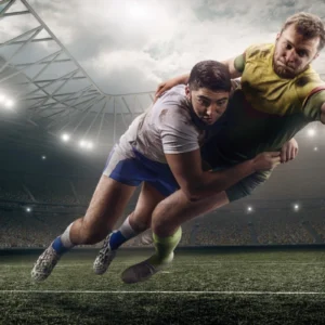 ToF Behang sport twee mannelijke rugbyspelers vechten voor de bal