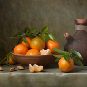 ToF Behang schilderij stilleven met mandarijnen en kan