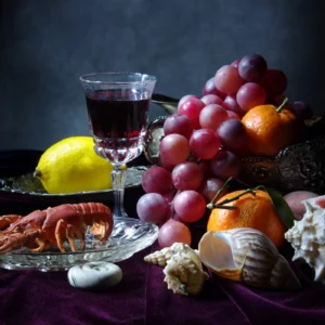 ToF Behang schilderij stilleven met fruit en wijn