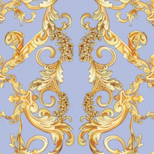 ToF Behang goud patroon lichtblauwe achtergrond
