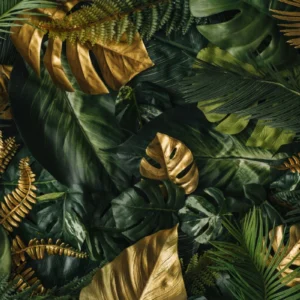 ToF Fotobehang jungle gouden en groene palmbladeren
