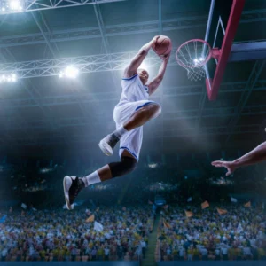 ToF Behang sport basketbalspelers in grote arena tijdens wedstrijd