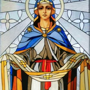 ToF Fotobehang cultuur glas-in-loodraam van Maagd Maria