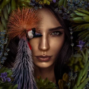 toF Behang mooi vrouwen portret met vogels en bloemen