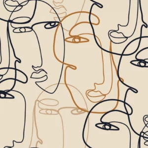 ToF Behang kunst doorlopende lijntekening vrouwengezichten