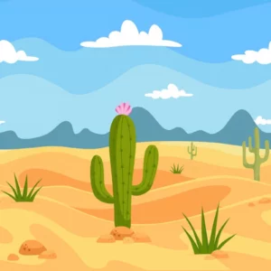 ToF Behang bloemen tekening van cactussen in woestijn met bergen