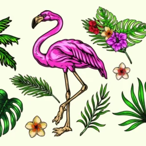 ToF Behang flamingo met palmbomen en bladeren