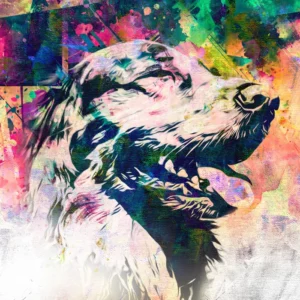 ToF Behang graffiti blije hond met een kleurijke achtergrond