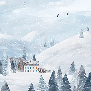 ToF Behang landschap winter met schattig huis