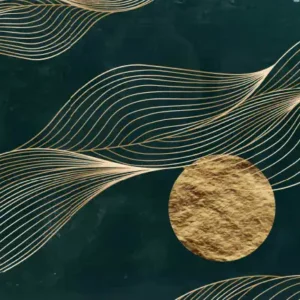 ToF Behang groen en goud met lijnen van maan of zongolfen