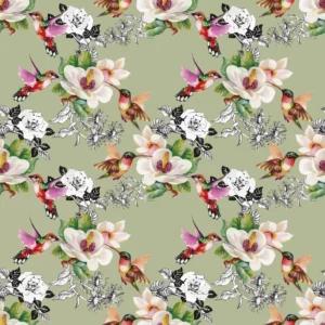 ToF mooi Behang bloemen en vogels groene achtergrond