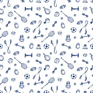 ToF Behang sport blauwe achtergrond met sportuitrusting