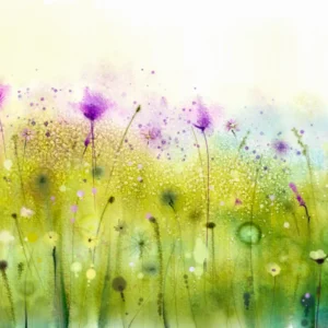 ToF Behang bloemen paars in groen veld