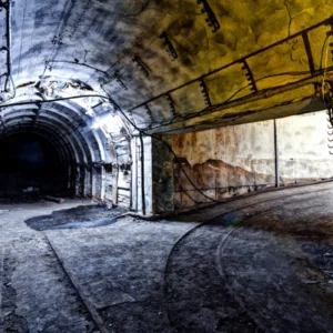 ToF Fotobehang industrieel interieur van tunnel in verlaten kolenmijn