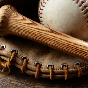 ToF Behang sport close-up van oude gebruikte honkbal, honkbalknuppel en honkbalhandschoen