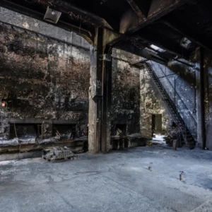 ToF Fotobehang industrieel groot verlaten gebouw van fabrieksgieterij