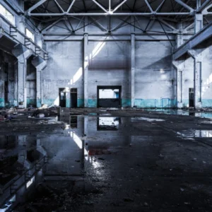 ToF Fotobehang industrieel interieur van oude fabrieksgebouwen vernietigd