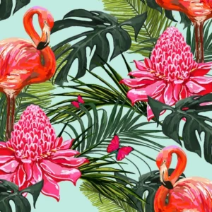 ToF Behang flamingo tussen bloemen
