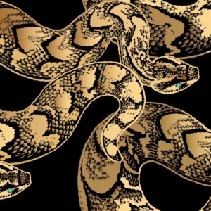 ToF Behang dieren illustratie slang in goud en zwarttinten