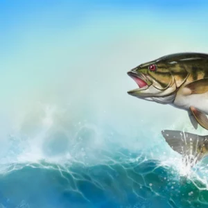 ToF Behang vissen illustratie van een basvis die uit het water springt
