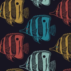 ToF Behang vissen illustratie met vissen in verschillende kleuren