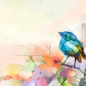 ToF Behang bloemen vogels abstract schilderij vogeltje met bloemen
