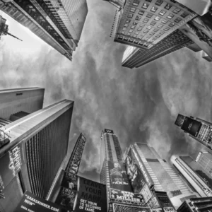 ToF Behang zwart-wit onderaanzicht wolkenkrabbers Times Square, New York