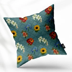 ToF Sierkussen Bloemen-Florals Vintage Bloemenmix Aqua