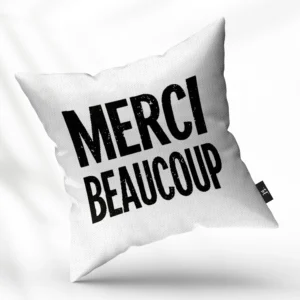 ToF sierkussen tekst merci beaucoup zwart wit